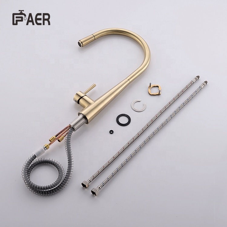 Sanitary Items Antique Brass Metal Brush Gold Pull Out Sprayer Sink Water Copper Kitchen Faucet