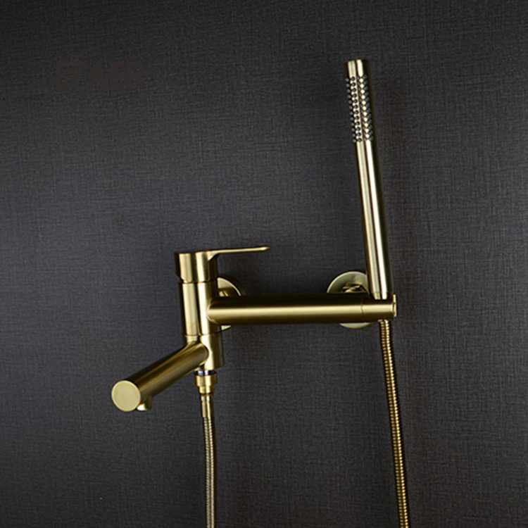 Sanitary Items Brass Brushed Gold Wall Mounted Bath Mixer Hand Shower Set Faucets In Bathroom