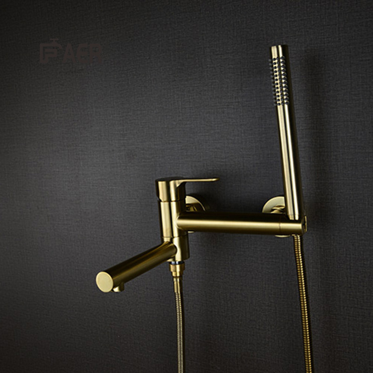 Sanitary Items Brass Brushed Gold Wall Mounted Bath Mixer Hand Shower Set Faucets In Bathroom