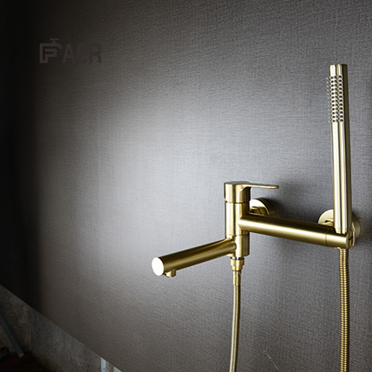 Sanitary Items Brass Brushed Gold Wall Mounted Bath Mixer Hand Shower Set Faucets In Bathroom