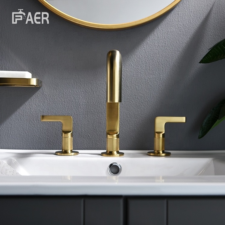 American Mod 3 Hole 360 Degrees Copper Gold Finish Sink Waterfall Basin Bathtub Faucet For Bathroom