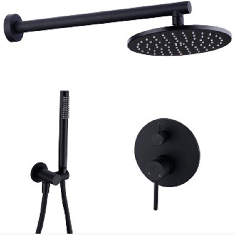 Modern Design Brass Surface Black Concealed Double Handle Thermostatic  Shower Faucet Bath Mixer