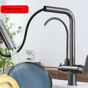 3 Way Water Purifier Kitchen Faucet SUS304 Stainless Steel  Kitchen Sink Tap Mixers Multi Double Handle Pull-out Kitchen Faucets