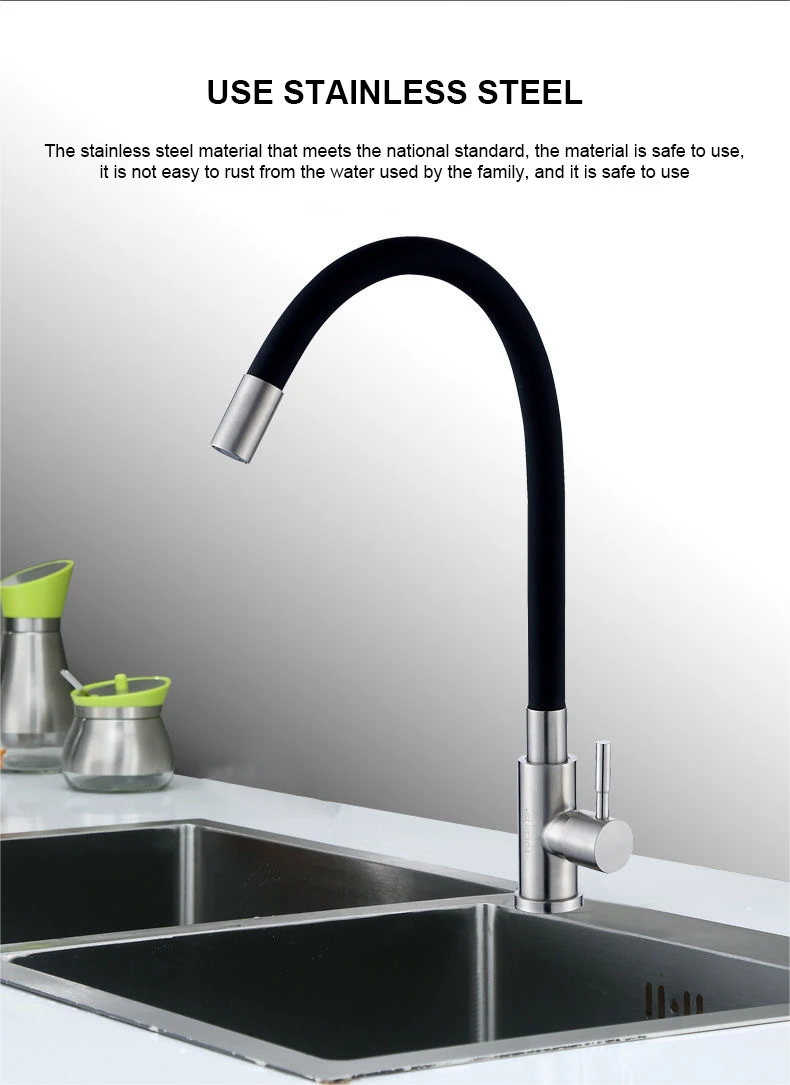 Flexible Neck Kitchen Sink Faucet Chrome Universal Pipe Hot Cold Kitchen Mixer Tap Deck Mounted Bathroom Kitchen Tap