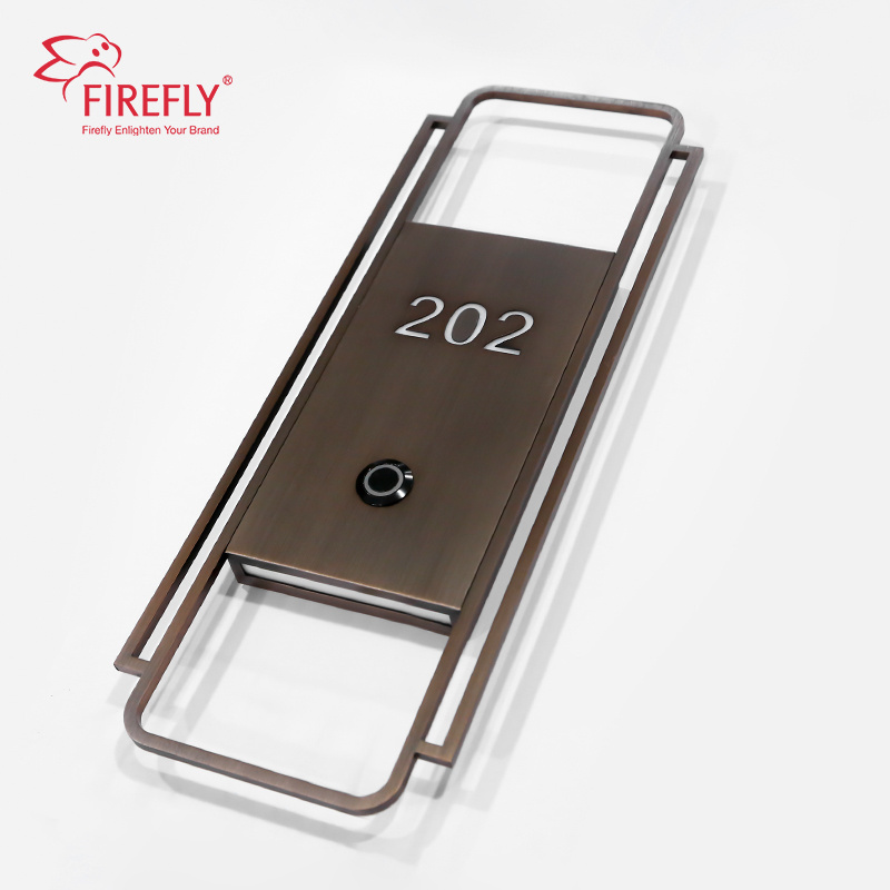 Custom LED Brushed Face Stainless Steel Apartment Hotel Door Sign Led Light Hotel Room Number Sign with Doorbell