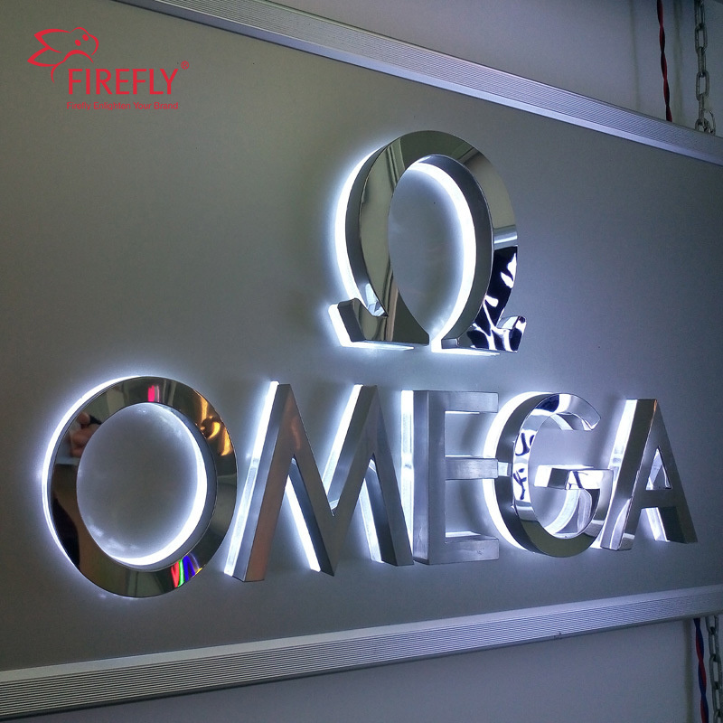 Custom outdoor business Wall Logo Sign LED Light Channel Letter Brushed Metal of 3D Logo Sign