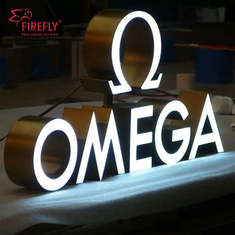 Custom outdoor business Wall Logo Sign LED Light Channel Letter Brushed Metal of 3D Logo Sign