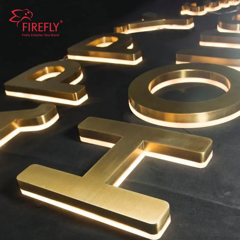 Custom outdoor business Wall Logo Sign LED Light Channel Letter Brushed Metal of 3D Logo Sign