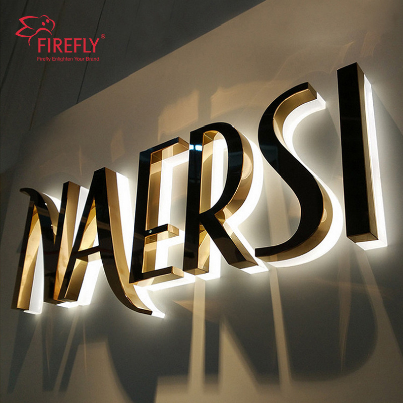 Custom outdoor business Wall Logo Sign LED Light Channel Letter Brushed Metal of 3D Logo Sign