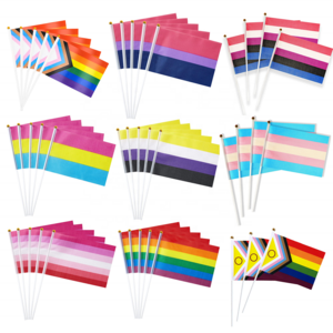 Wholesale Progress Pride Hand Flags Pride Flag Polyester LGBT Rainbow Progress Pride Stick Flags