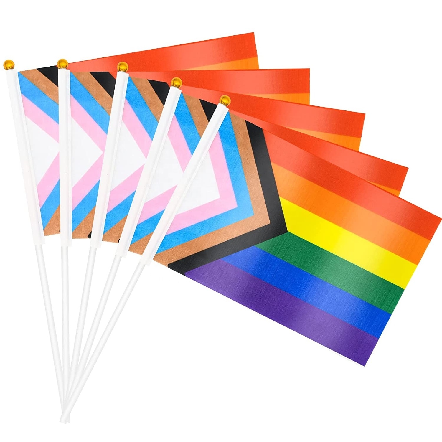 Wholesale Progress Pride Hand Flags Pride Flag Polyester LGBT Rainbow Progress Pride Stick Flags