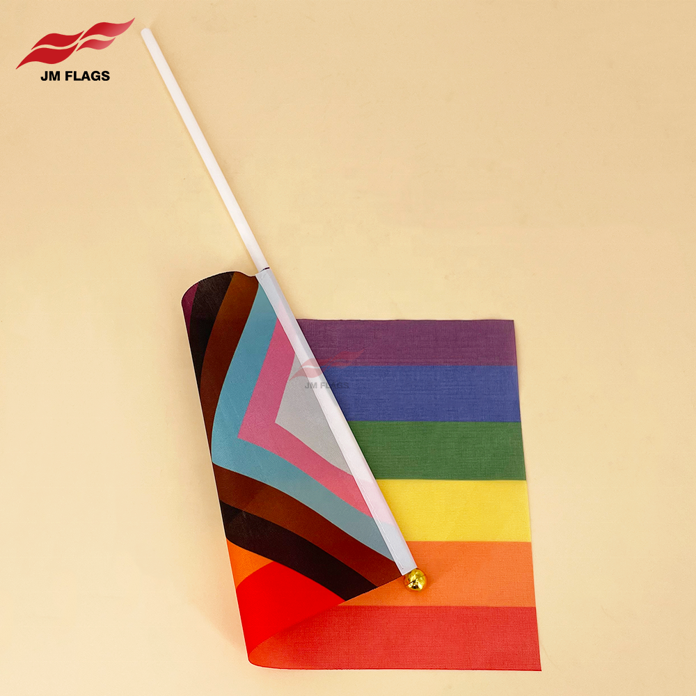 Wholesale Progress Pride Hand Flags Pride Flag Polyester LGBT Rainbow Progress Pride Stick Flags