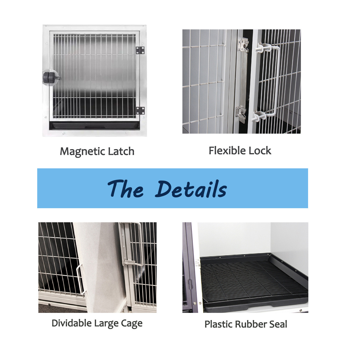 Professional Stainless Steel Veterinary Equipment Modular Breeding Animal Pet Cage With Solid Walls Dog Cage