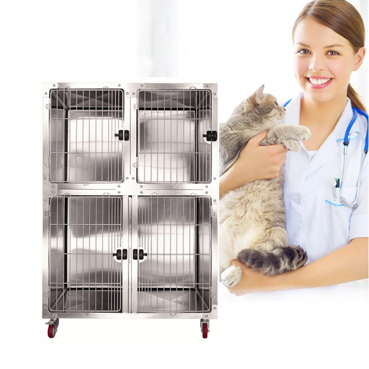 Professional Stainless Steel Veterinary Equipment Modular Breeding Animal Pet Cage With Solid Walls Dog Cage