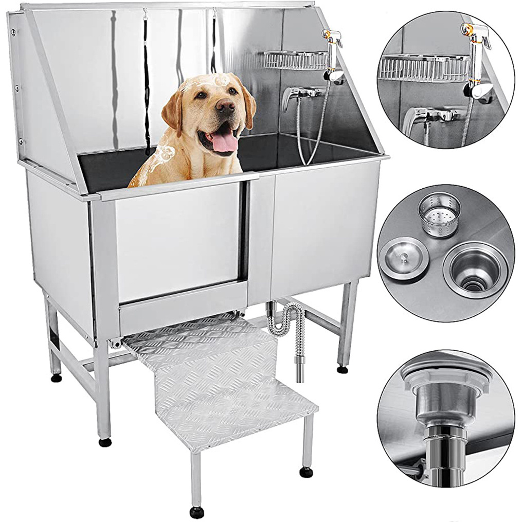 Bathtub For Pet Spa Shower Large Dog Grooming Bath Tub Stainless Steel Silver Sustainable 1 Set Bathing Products