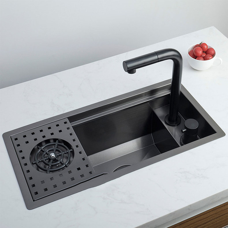 Matte Black Bar Kitchen Sink Hidden Cup Rinser Washer Above Mount Washing Basin Folding Faucet Mixer 304 Stainless Steel