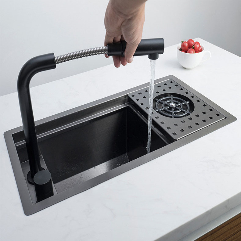 Matte Black Bar Kitchen Sink Hidden Cup Rinser Washer Above Mount Washing Basin Folding Faucet Mixer 304 Stainless Steel