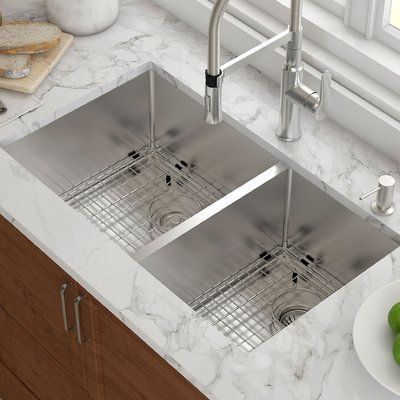 50/50 Double Bowl 304 Stainless Steel Kitchen Sink 2 Rack Bottom Grids