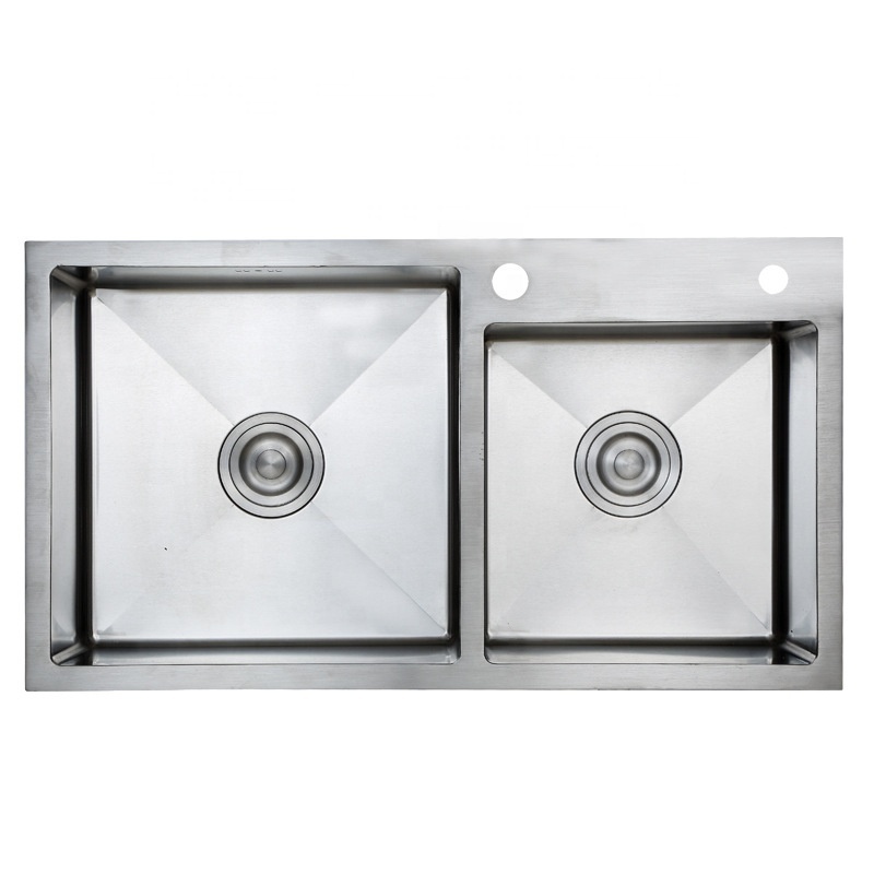 SUS304 Nano Double Bowl Undermount Handmade Stainless Steel Black Kitchen Sink With Faucet