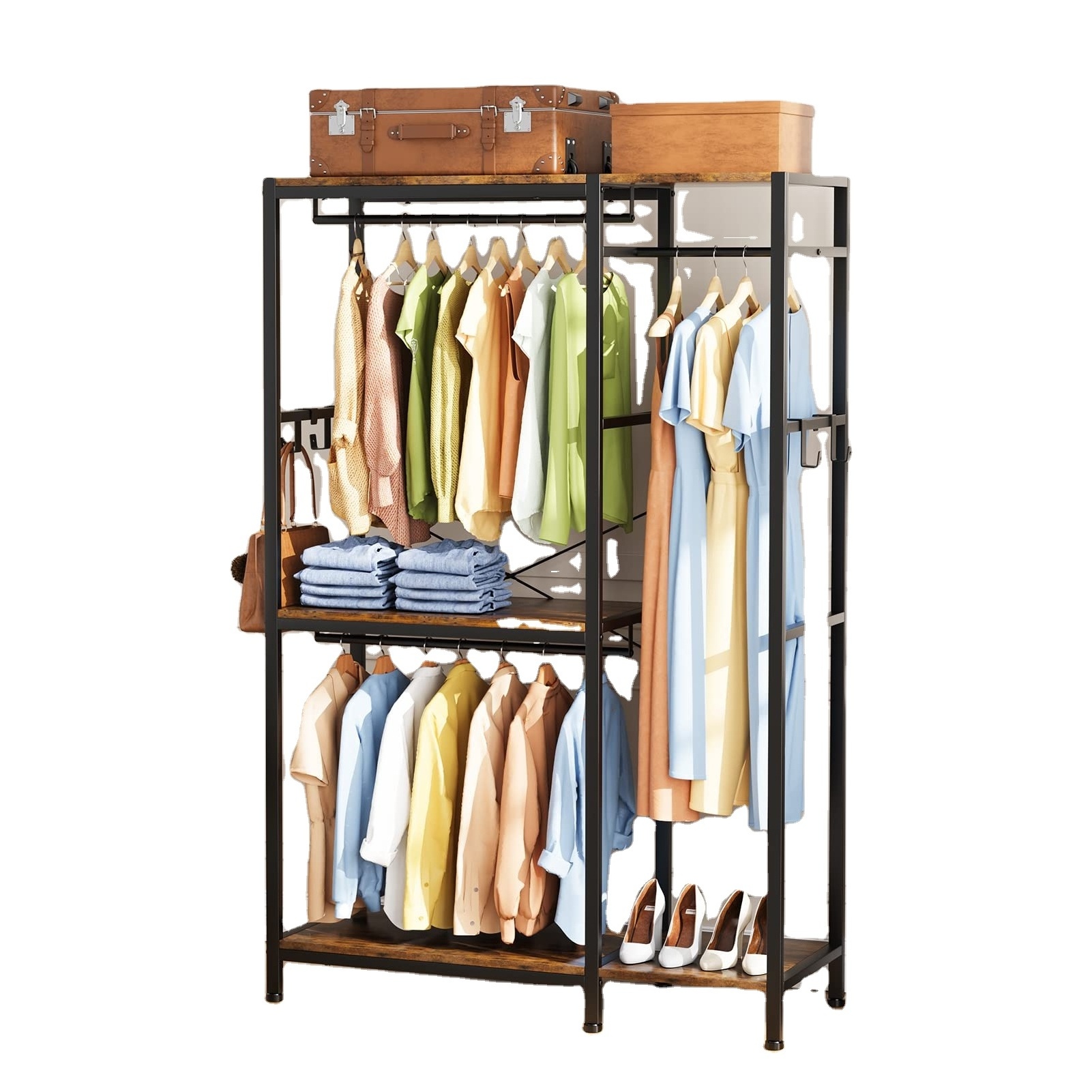 Durable And Sturdy Home Display Clothes Shoes Wooden Standing Clothes Rack Garment Coat Rack Stand