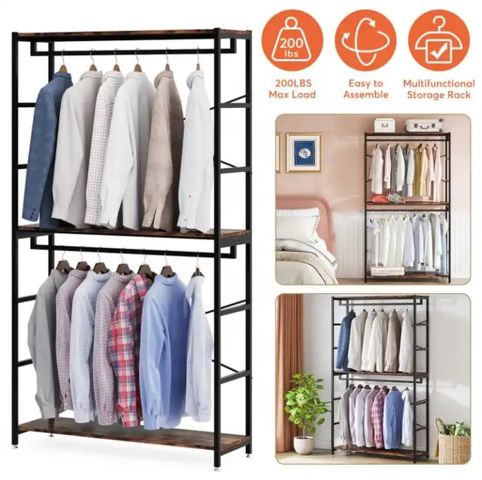 Durable And Sturdy Home Display Clothes Shoes Wooden Standing Clothes Rack Garment Coat Rack Stand