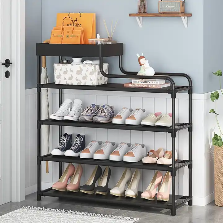 Wholesale 5 Layer Shoe Racks Industrial Style 5 Tiers Shoe Storage Shelf Rack Metal Shelf For Shoes Organizer