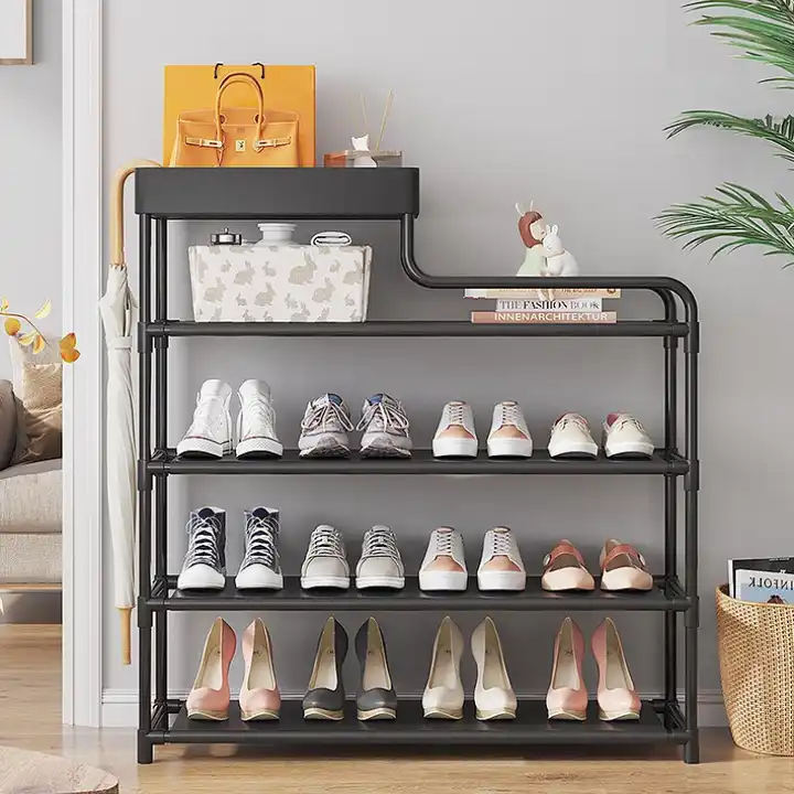 Wholesale 5 Layer Shoe Racks Industrial Style 5 Tiers Shoe Storage Shelf Rack Metal Shelf For Shoes Organizer