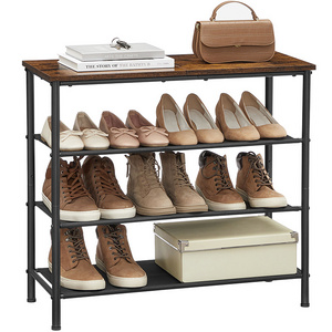 Customized Shoe Shelf 5 Tier Shoe Storage Rack with 4 Fabric Shelves and Wooden Top Shoe storage Organizer Holder Rack