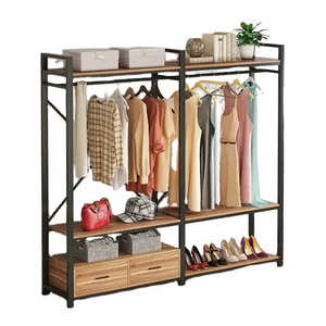 Modern Bedroom Freestanding Wardrobe Clothes Storage Organizer Closet Double Hanging Rod Combination Clothing Store Display Rack