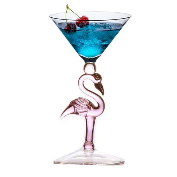 Handblown Colored Borosilicate Tall Glass Wine Cup Pink Flamingo Stem Cocktail Glass Martini Glasses for Bar Accessories