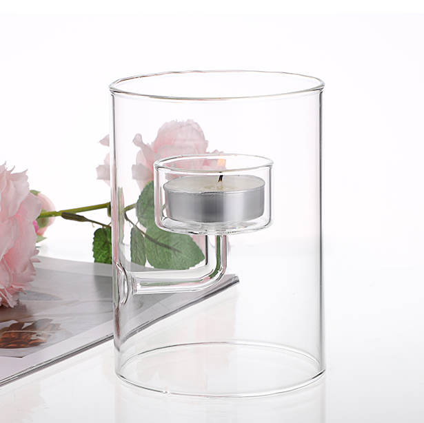 Handmade Clear Glass Votive Candlestick Cylinder Candle Stand Floating Candle Vase for Table Centerpiece Wedding Home Decor