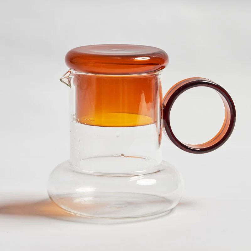 Custom Hand Blown Clear Heat Resistant Glass Water Pitcher Lead-free Borosilicate Glass Tea Jug Kettle with Colored Glass Cup