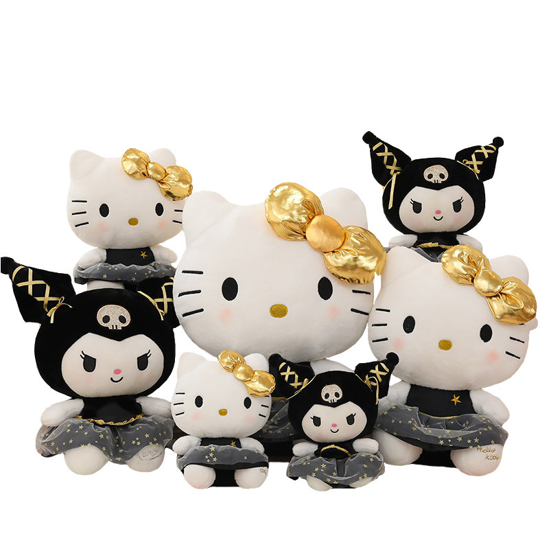 Hot Black gold Kuromi plush toy Cartoon cute kawaii Hello KT stuffed cat soft toys all sizes custom plush dolls