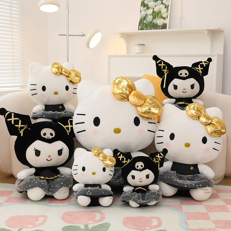 Hot Black gold Kuromi plush toy Cartoon cute kawaii Hello KT stuffed cat soft toys all sizes custom plush dolls