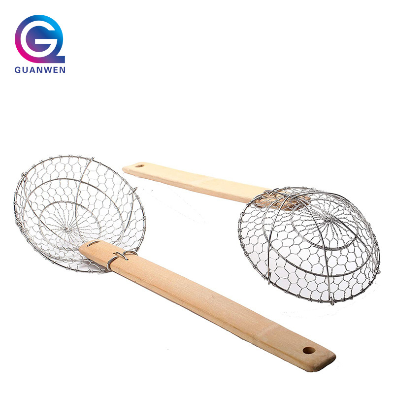 13 inch Mesh Skimmer Stainless Steel Strainer Skimmer with Bamboo Handle Kitchen Utensils Wire Strainer Pasta Strainer Spoon