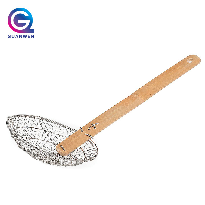 13 inch Mesh Skimmer Stainless Steel Strainer Skimmer with Bamboo Handle Kitchen Utensils Wire Strainer Pasta Strainer Spoon