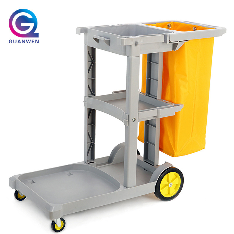 Hotel Cleaning Cart Housekeeping Trolley Hospital Trolley Cart Plastic Cleaning Trolley