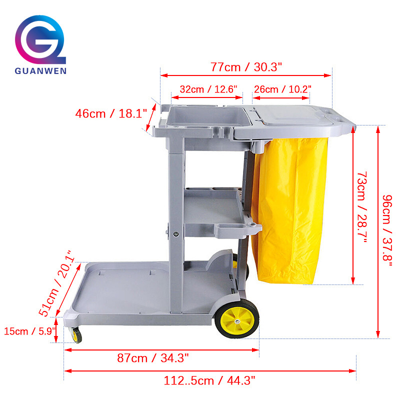 Hotel Cleaning Cart Housekeeping Trolley Hospital Trolley Cart Plastic Cleaning Trolley