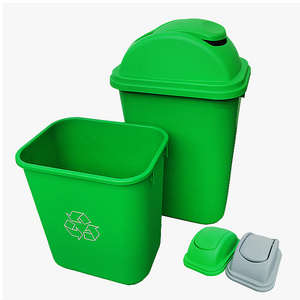 13/26/39L Trash Can for Home and Kitchen Plastic Rectangular Dustbin Black Waste Bins with Rolling Cover Trash Bin