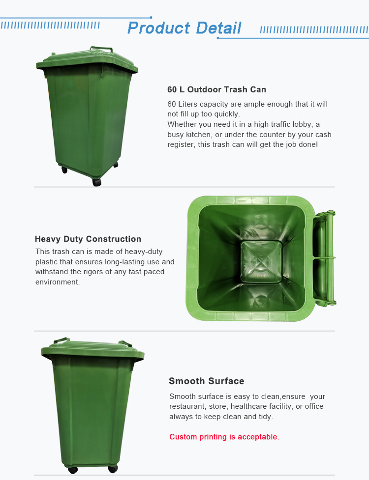 13 Gallon Trash Can With Lid Customized Color Medical Waste Bin Outdoor Trash Bin