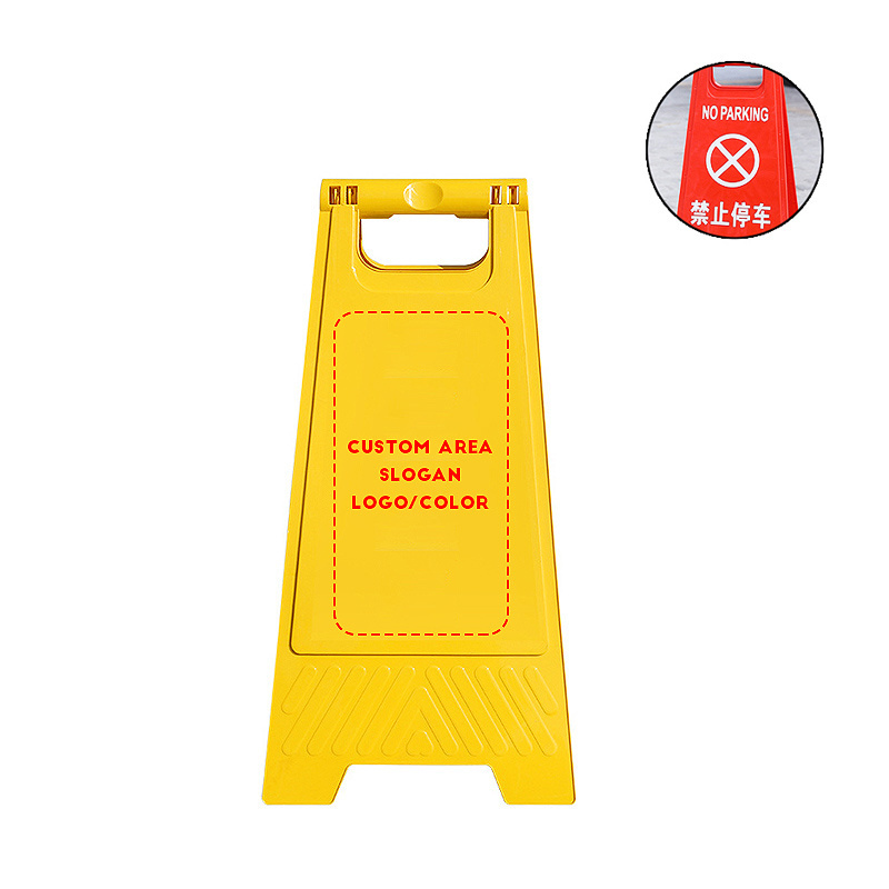 Custom Bilingual Plastic Fold-Out Double Side Yellow Wet Floor Caution Sign