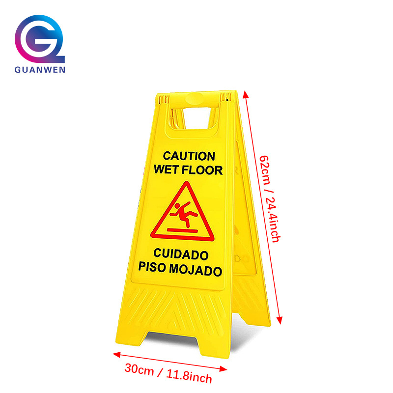 Custom Bilingual Plastic Fold-Out Double Side Yellow Wet Floor Caution Sign