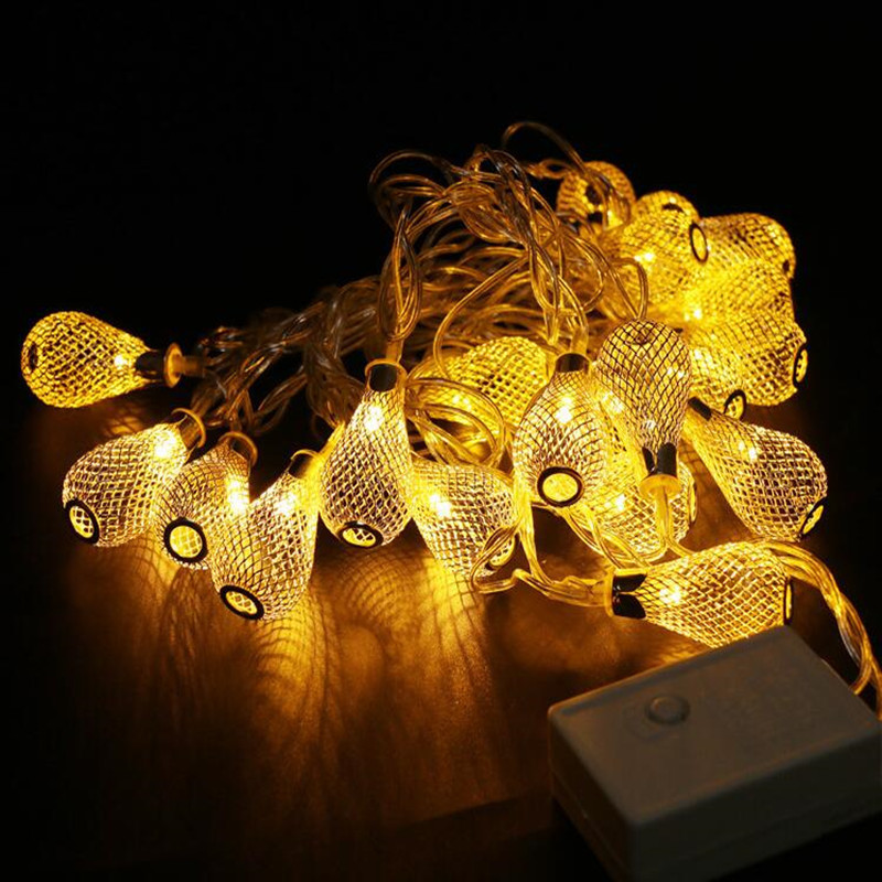 Popular hot selling indoor Shiny Mesh Metal Drip Teardrop warm white LED fairy lights holiday decorative luces navida