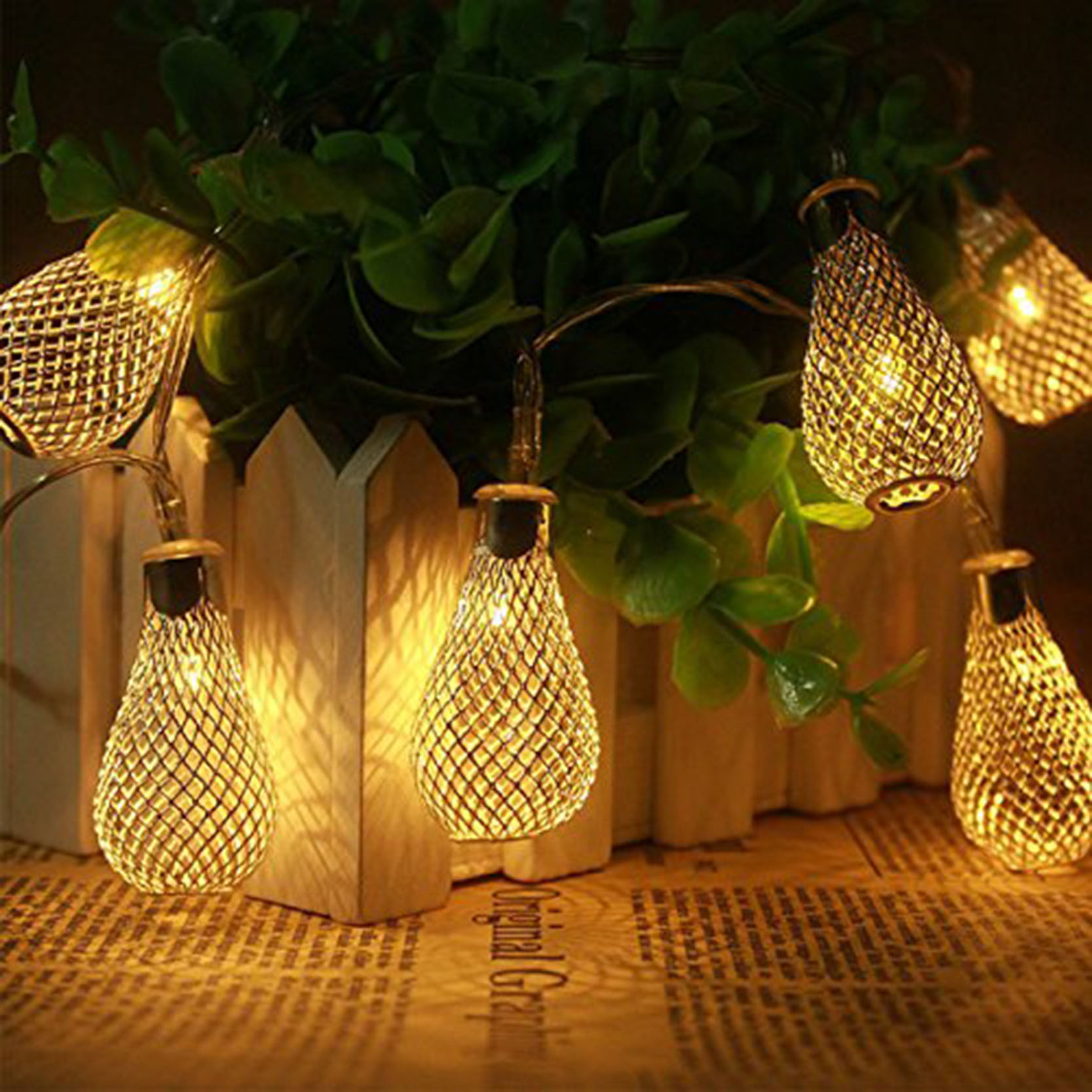 Popular hot selling indoor Shiny Mesh Metal Drip Teardrop warm white LED fairy lights holiday decorative luces navida