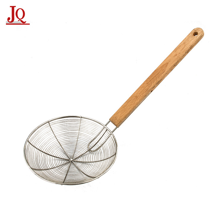 Wholesale kitchen utensils long wooden handle S/S wire skimmer