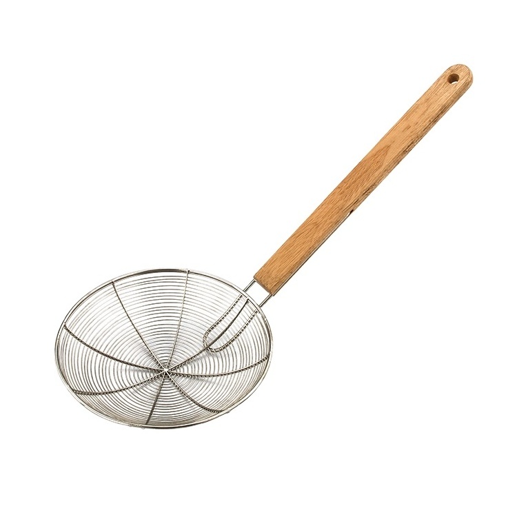 Wholesale kitchen utensils long wooden handle S/S wire skimmer