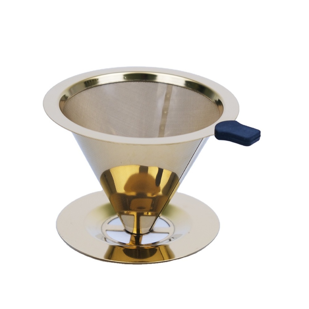 Pour Over Coffee Drip Paperless Reusable Coffee Filter Double Mesh Design of Stainless Steel Cone Filter