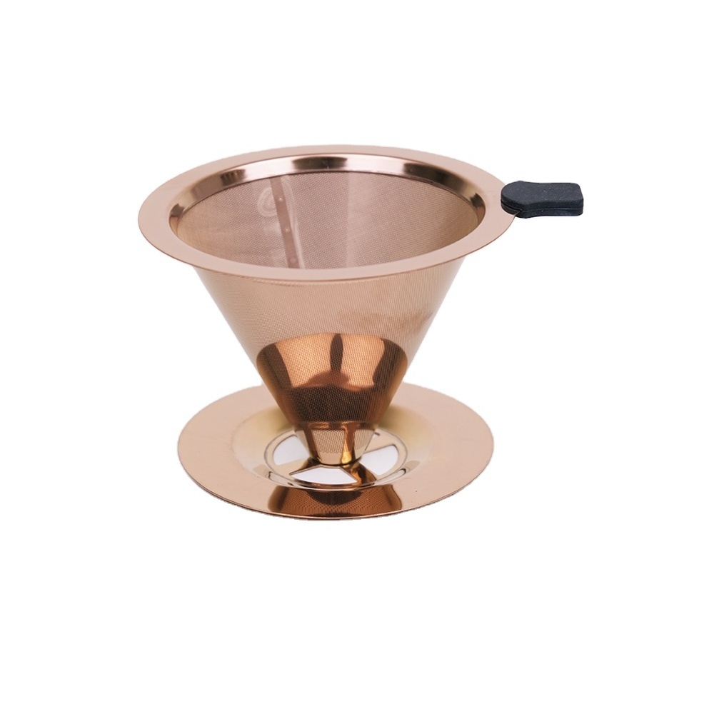 Pour Over Coffee Drip Paperless Reusable Coffee Filter Double Mesh Design of Stainless Steel Cone Filter