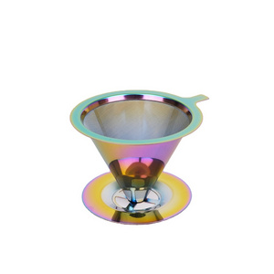 Pour Over Coffee Drip Paperless Reusable Coffee Filter Double Mesh Design of Stainless Steel Cone Filter