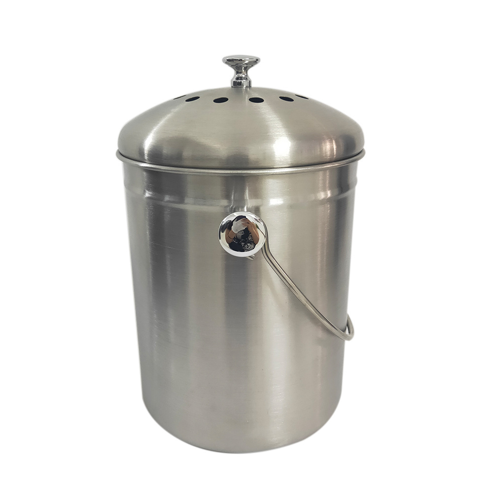 kitchen Accessories Stainless Steel Compost Bin 1.3 Gallon-Includes Charcoal Filter